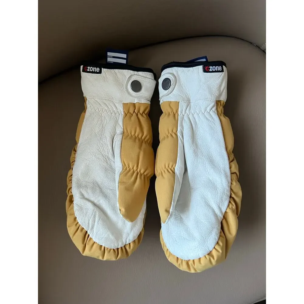 Hestra Czone Luomi Mitt Snow Mittens Gloves Ski Snowboard Tan Leather Sz 8 Sand
